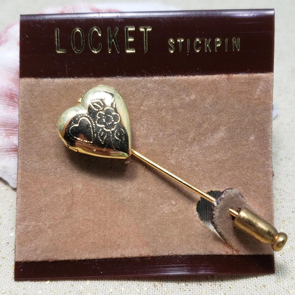 Vintage gold heart locket stick pin